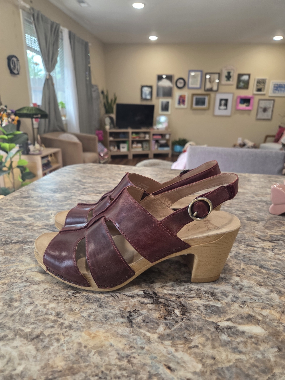 Dansko Burgundy Leather Slingback Heeled Clog Sandals